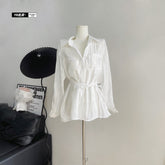 BXOXO - summer inspo Long Sleeve Solid Color Korean Vintage Long Tops Korean Fashion For Women Folds Shirt 2025 Blusas